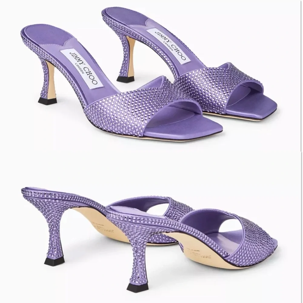 New JIMMY CHOO Skye 70 Crystal-embellished Mules in Satin